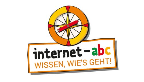 Logo Internet-ABC: Oben ein gelb-orangener Kompass, unten die Wortmarke. Darunter der Text: "Wissen, wie's geht"