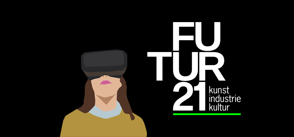 Frau mit VR-Brille und Schriftzug Futur 21