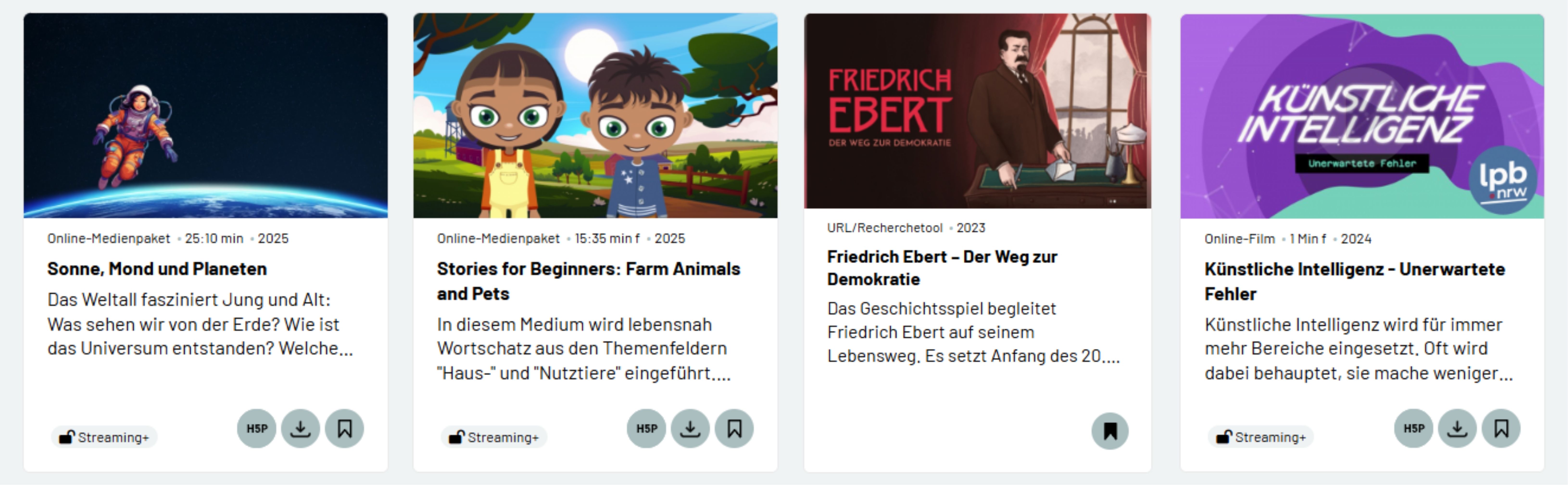 Beispielinhalte aus dem Düsseldorfer Portal Bildungsmediathek NRW Beispielhafte Medien aus der Bildungsmediathek NRW