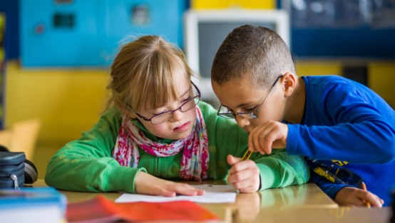 Ein Mädchen und ein Junge lernen gemeinsam