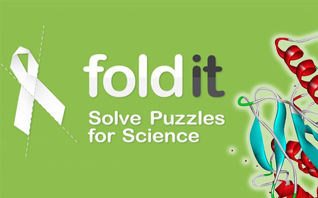 Schriftzug "foldit Solve Puzzles for Science"