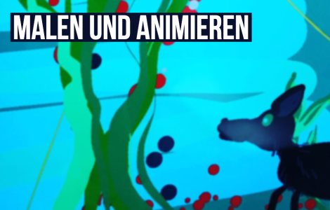 gemaltes Tier vor blauem Hintergrund