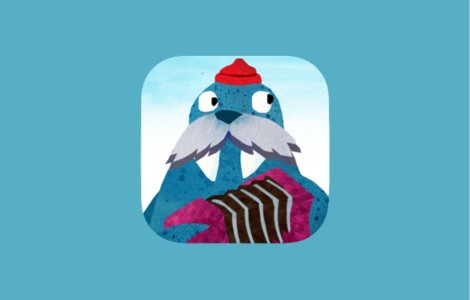 Ein Walross mit einer roten Mütze spielt Akkordeon